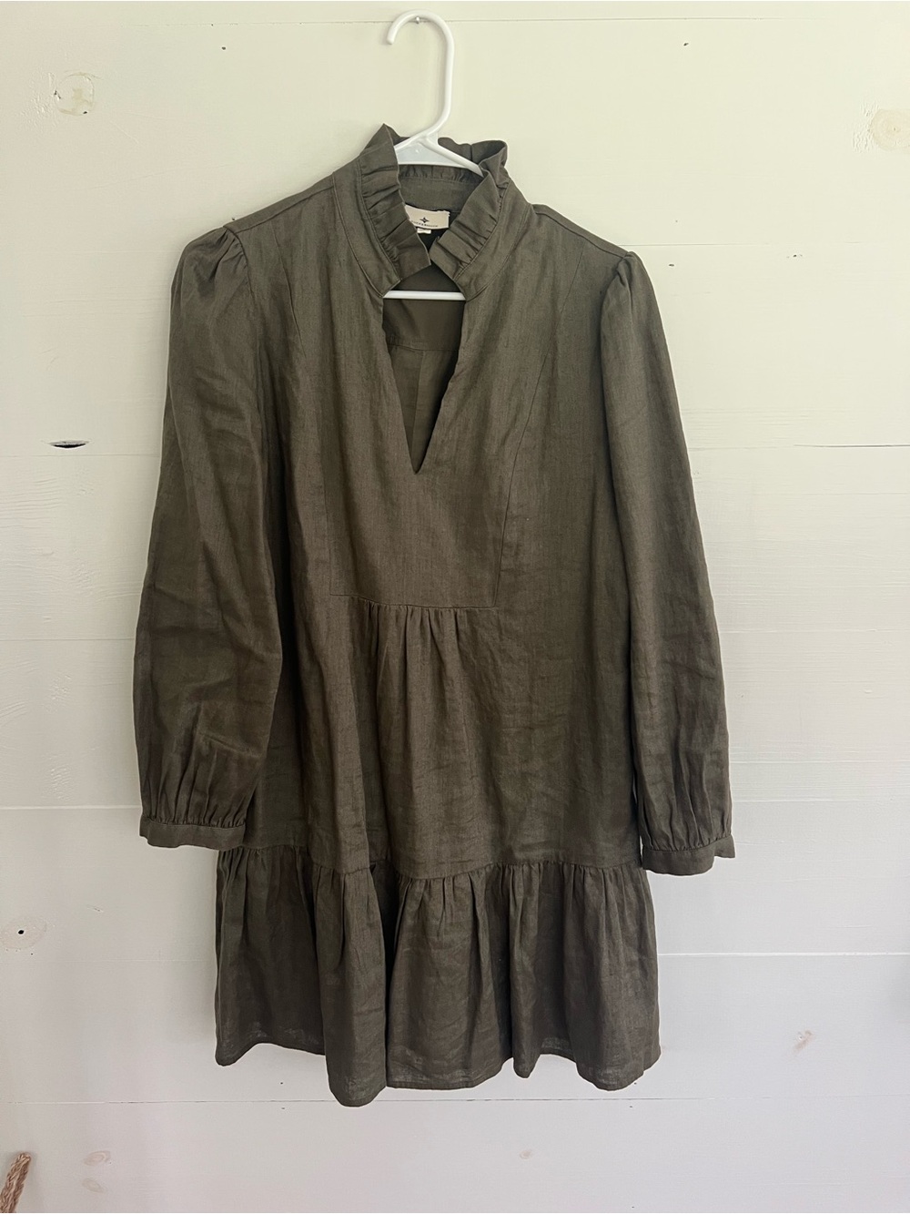 Tuckernuck Olive Ruffle-Trim Long Sleeve Tiered Dress